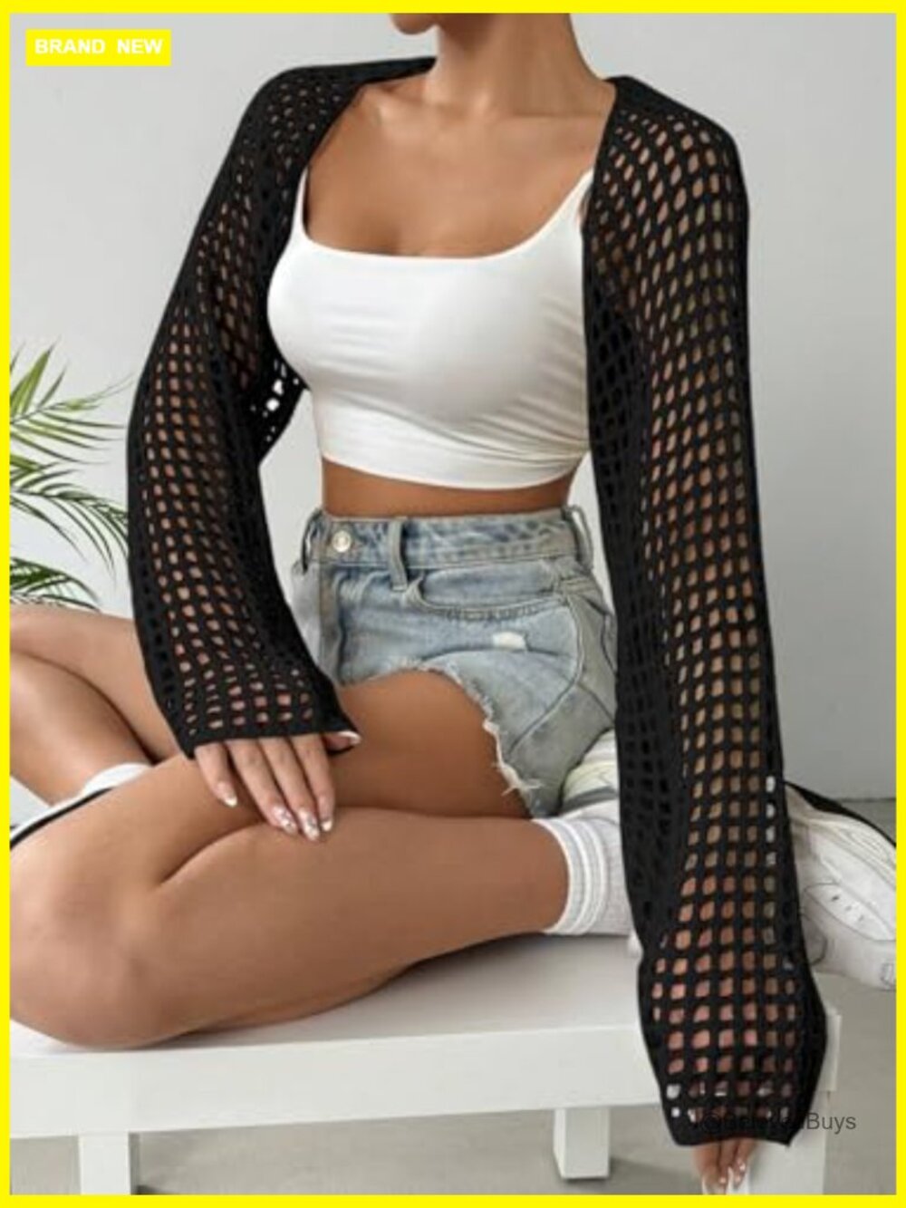 Lightweight Crochet Knit Long Sleeve Bolero Shrug Sweater - Picture 2 of 4